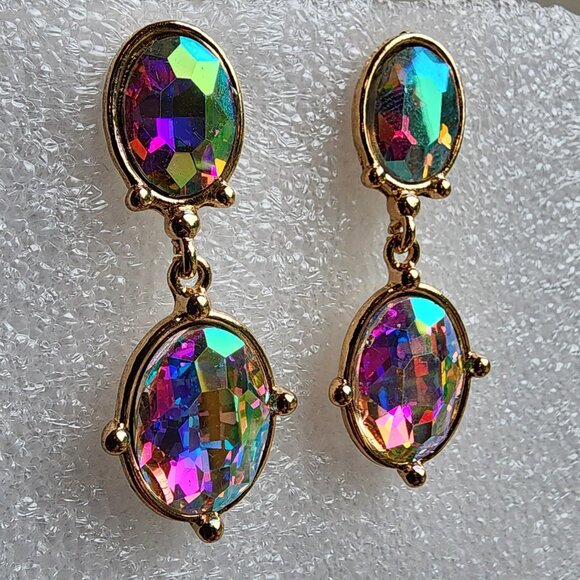 NWOT Etsy Iridescent Crystal Beaded Gold Tone Pierced Drop Dangle Earrings - Picture 5 of 15